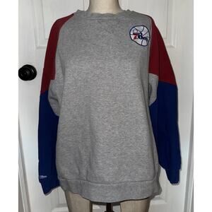 Philladelphia 76'ers L Mitchell & Ness Hardwood Classic Sweatshirt Gray Red Blue